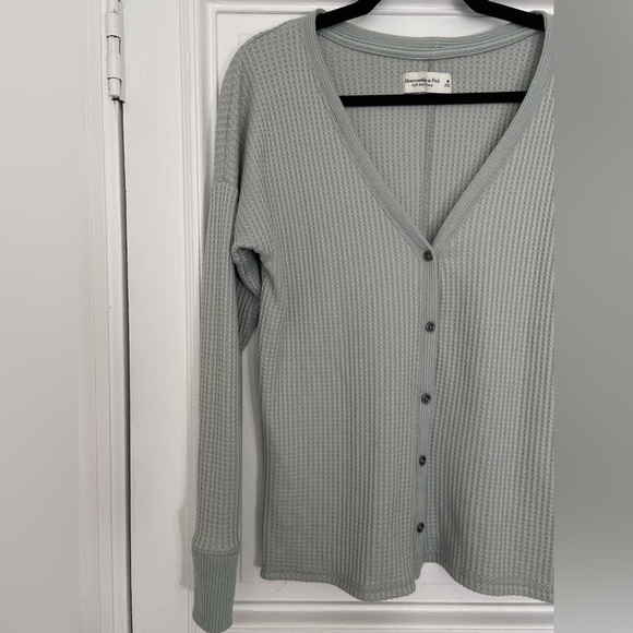 Abercrombie & Fitch Waffle Knit Soft A&F Cozy Button Up Cardigan Blue Gray Comfy - Picture 2 of 11